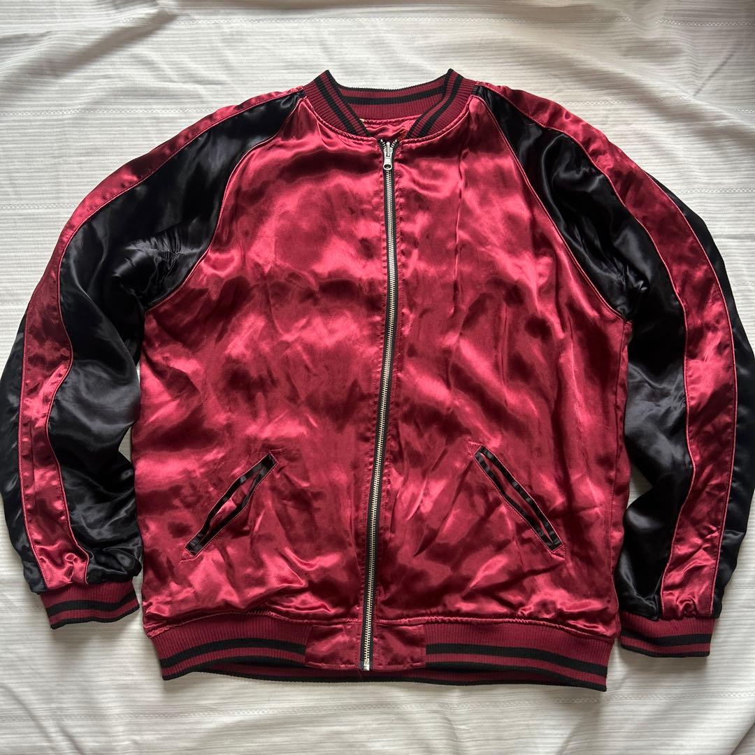 絡繰魂 粋 満月に狼 咆哮 リバーシブル スカジャン レーヨン XL