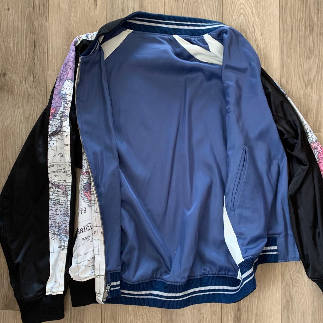 スカジャン　ラッドミュージシャン　地図柄　白　map柄　LAD MUSICIAN