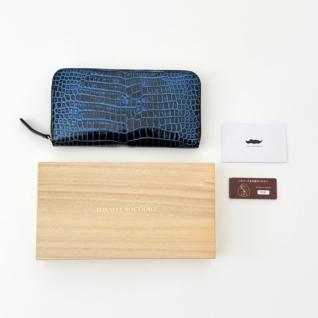 〈極美品〉東京クロコダイル JRA公認 長財布 ラウンドファスナー コスモブルー