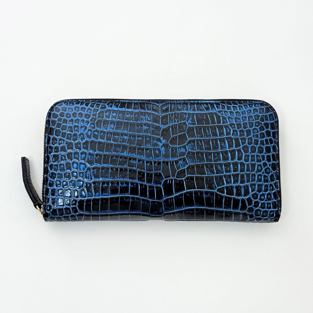 〈極美品〉東京クロコダイル JRA公認 長財布 ラウンドファスナー コスモブルー