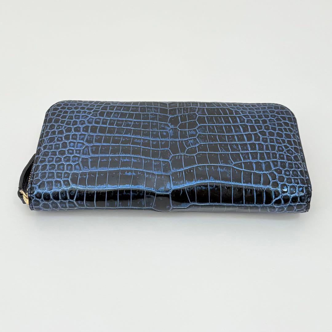 〈極美品〉東京クロコダイル JRA公認 長財布 ラウンドファスナー コスモブルー