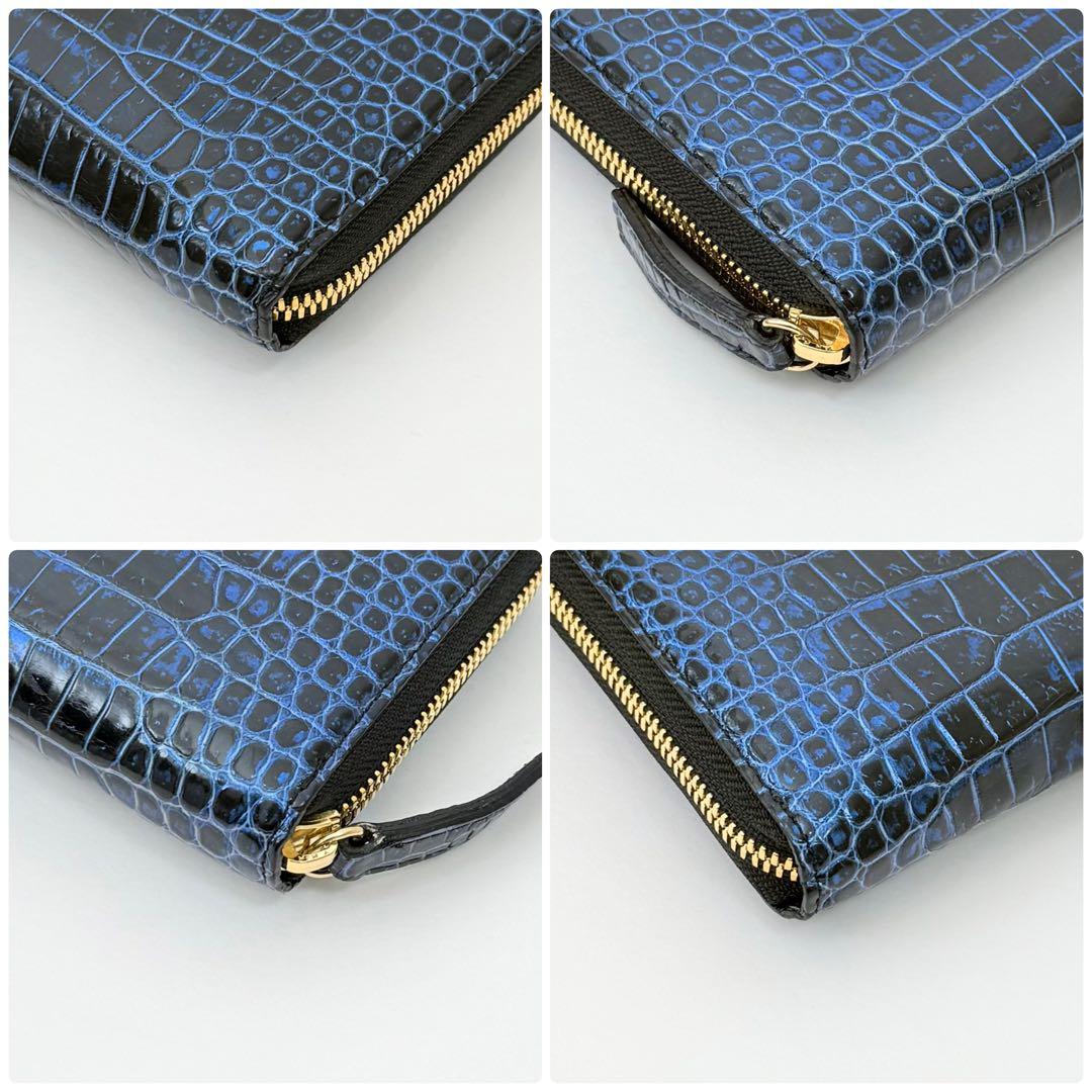 〈極美品〉東京クロコダイル JRA公認 長財布 ラウンドファスナー コスモブルー