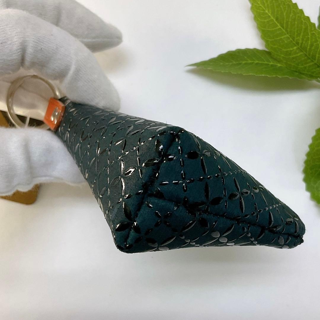 甲州印伝 キーケース【HISOCA】緑×黒漆 鹿革 印傳屋 七宝繋お洒落 新品