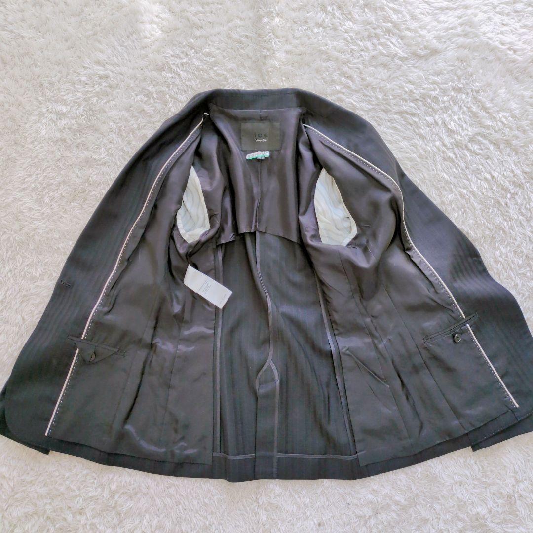 ICB　パンツスーツ　セットアップ　ストライプ　濃紺　シングルボタン　ビジネス