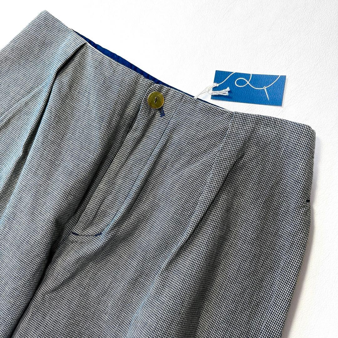 新品未使用 パラスパレス 洗える インディゴ染め マイクロ千鳥柄 タックパンツ