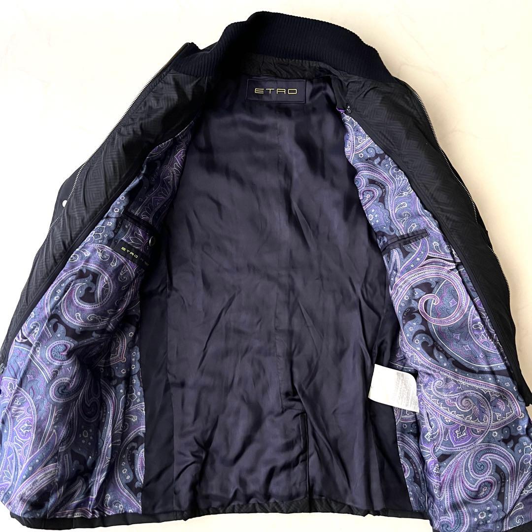 ほぼ未使用 ETRO レザー キルティングジャケット レイヤード M ネイビー