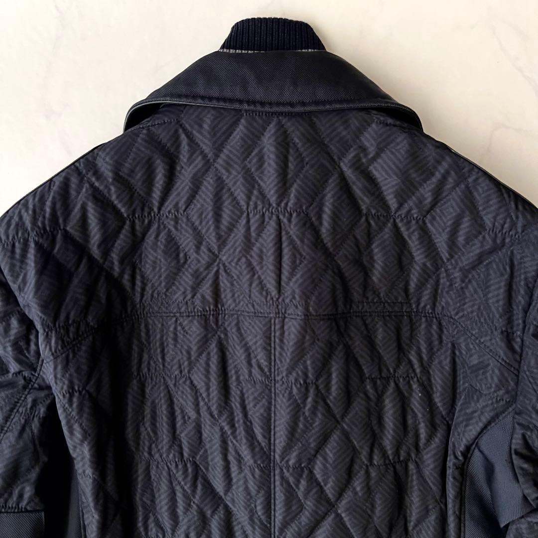 ほぼ未使用 ETRO レザー キルティングジャケット レイヤード M ネイビー