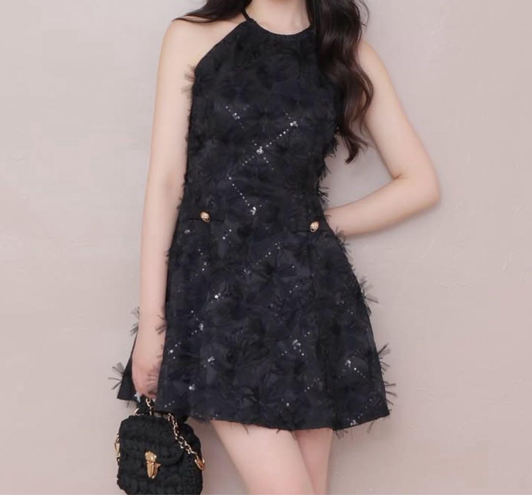 m.me.eme フラワーチュールミニワンピース