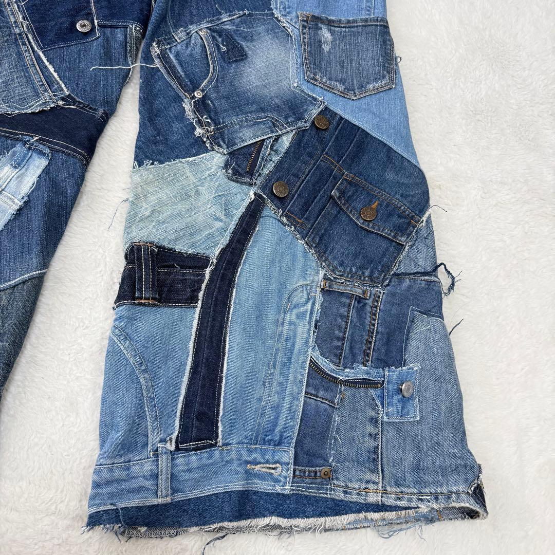 リメイクデニム パッチワーク ワイドパンツ フレアデニム 極太 唯一無二!!