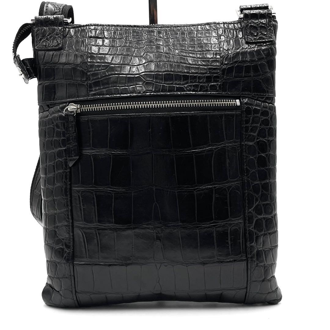 定価25万!!! JRA公認 マットクロコ ショルダーバッグ センター取り 黒