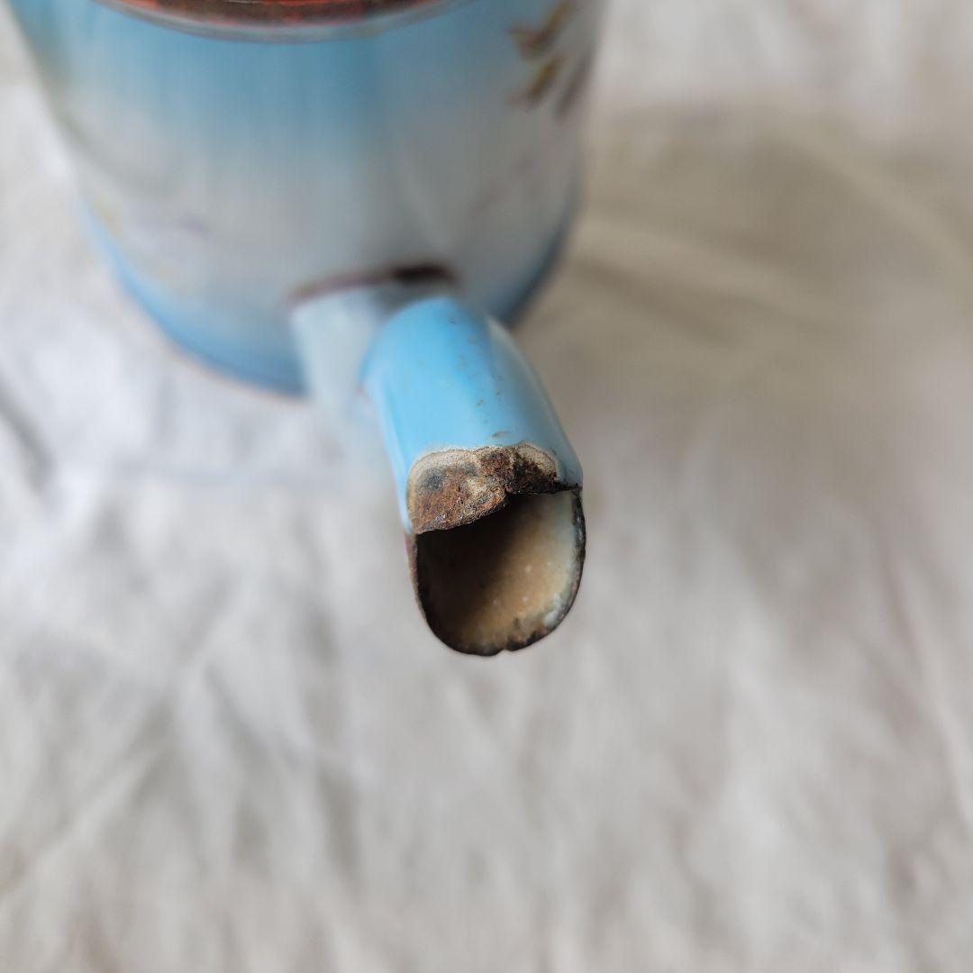 フランス　アンティーク　コーヒーポット　ホーロー　ブルー