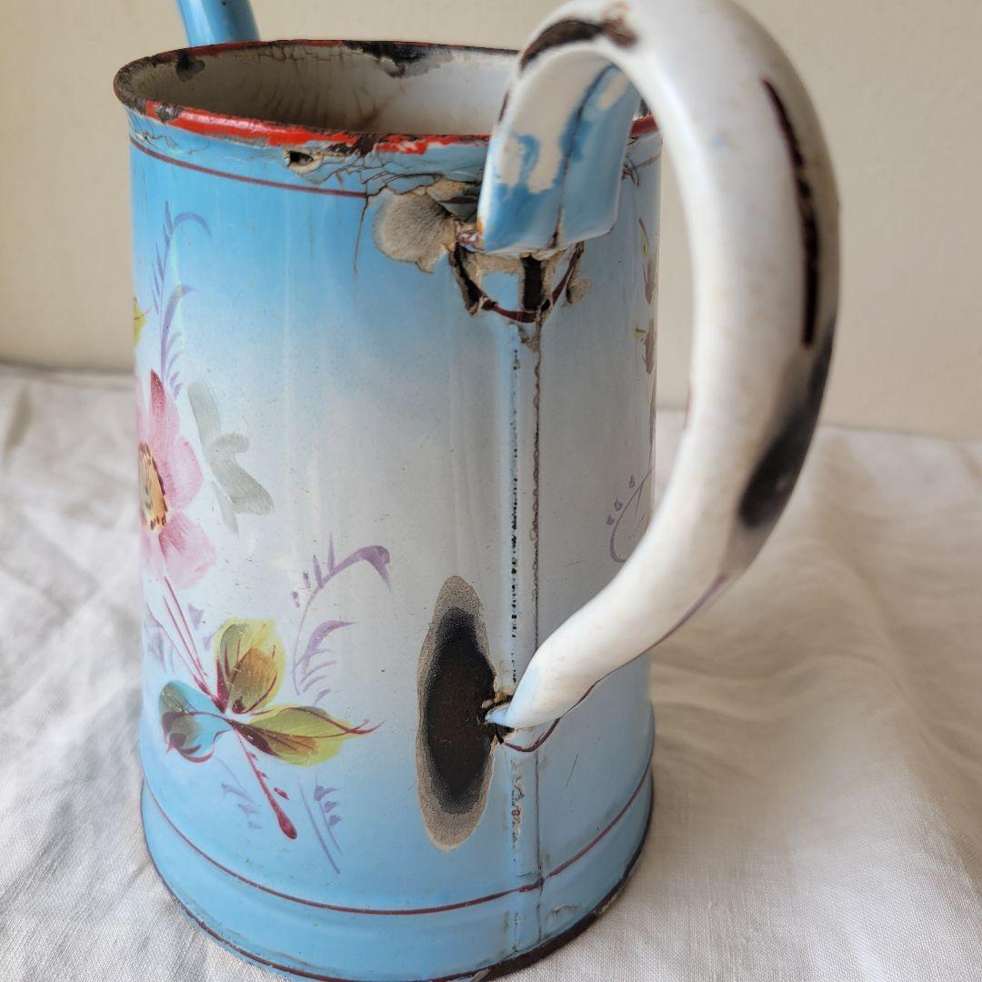 フランス　アンティーク　コーヒーポット　ホーロー　ブルー