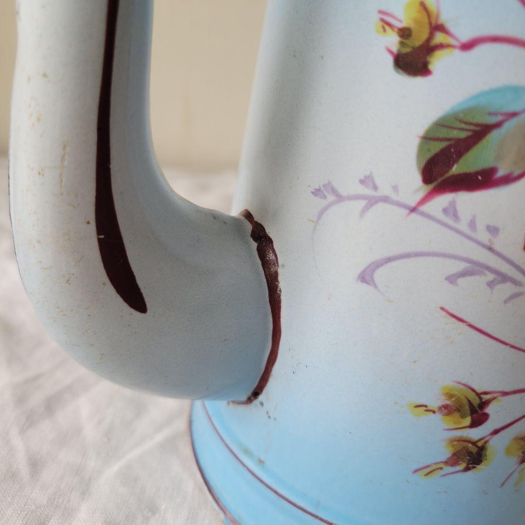 フランス　アンティーク　コーヒーポット　ホーロー　ブルー