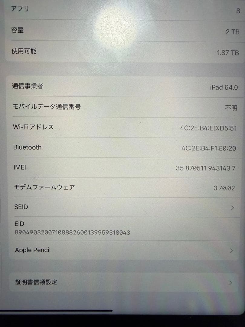iPad Pro 12.9インチ　第6世代　2TB スペースグレイ SIMフリー