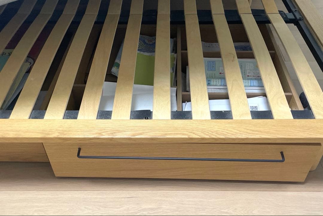 無印　オーク材ダブルベッド　収納付き