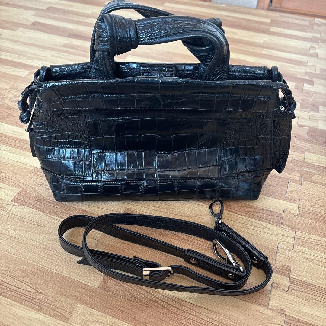 ★JRA認定★シャイニングクロコダイル 2way トートバッグ 黒 センター取り
