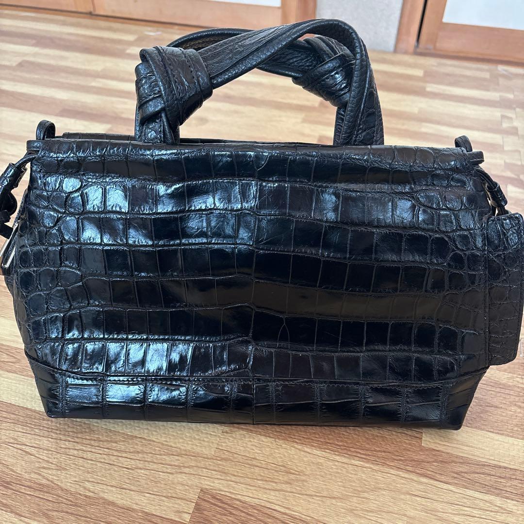 ★JRA認定★シャイニングクロコダイル 2way トートバッグ 黒 センター取り