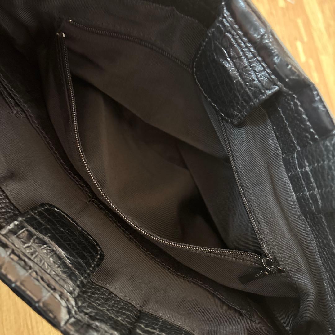 ★JRA認定★シャイニングクロコダイル 2way トートバッグ 黒 センター取り