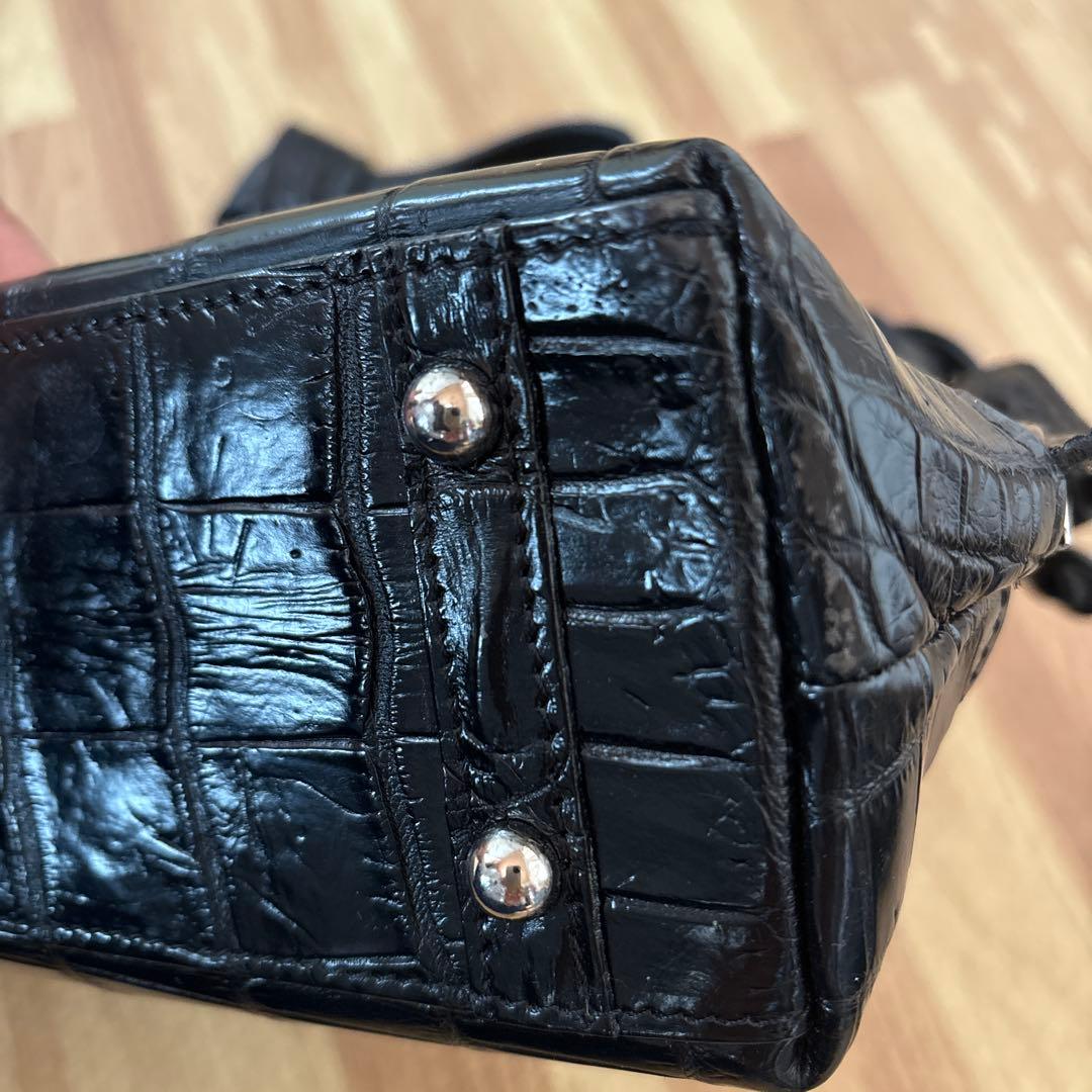 ★JRA認定★シャイニングクロコダイル 2way トートバッグ 黒 センター取り