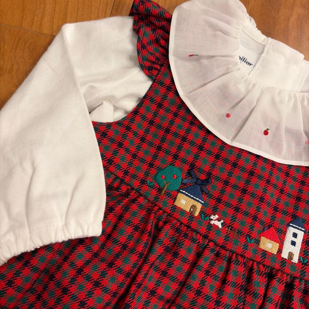 ファミリア　ワンピース　ブラウス　赤チェック