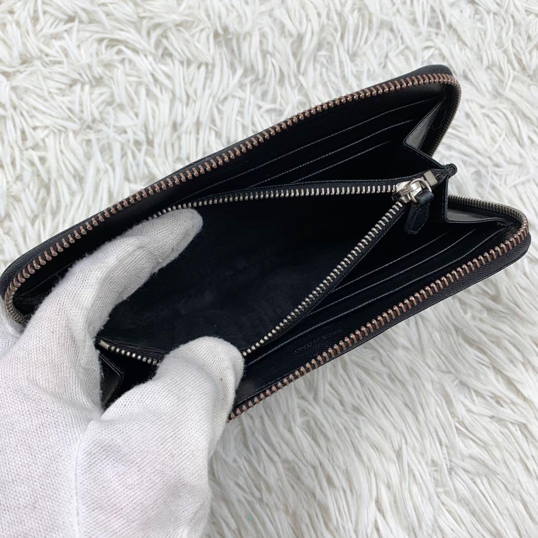 【✨美品✨】プラダ 三角ロゴ ラウンドジップ 長財布 サフィアーノ ブラック