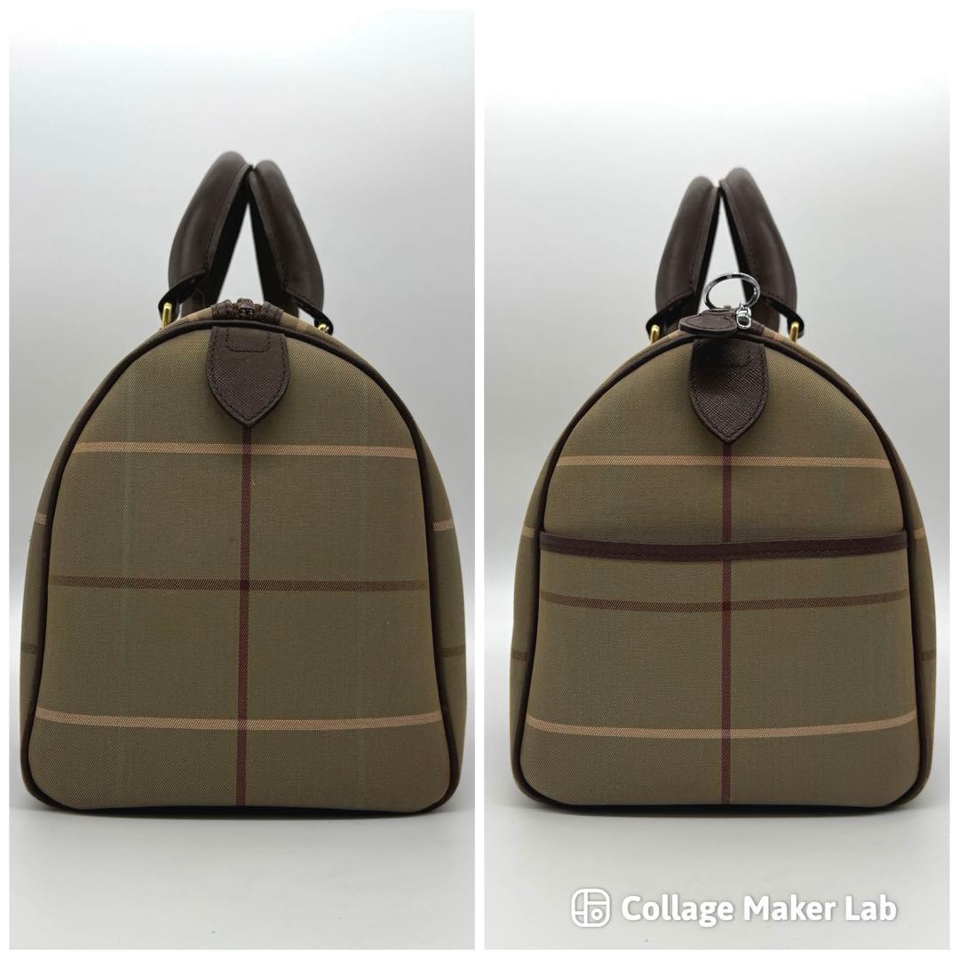 バーバリー ミニボストンバッグ ハンドバッグ トート レザー ファブリック 茶