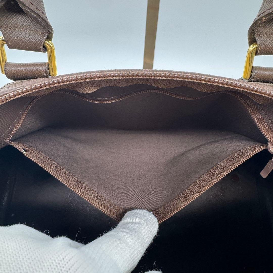 バーバリー ミニボストンバッグ ハンドバッグ トート レザー ファブリック 茶