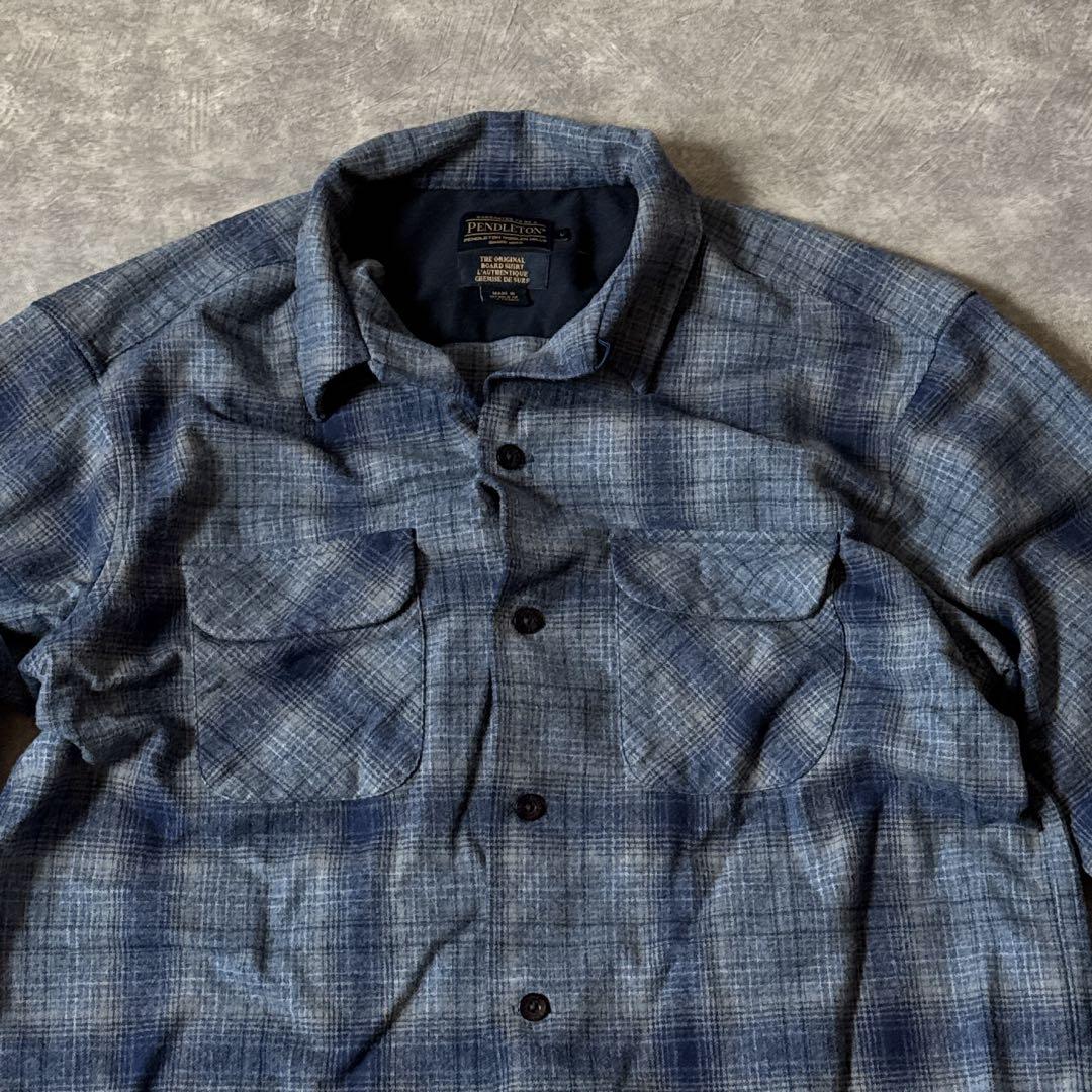 や*ず様 ペンドルトン ボードシャツ L ウール チェック ブルー グレー　メン