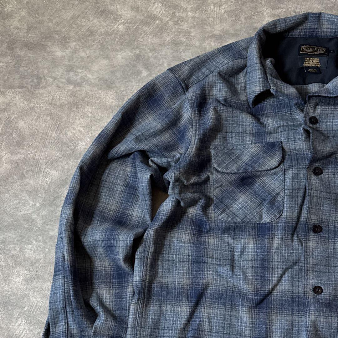 や*ず様 ペンドルトン ボードシャツ L ウール チェック ブルー グレー　メン