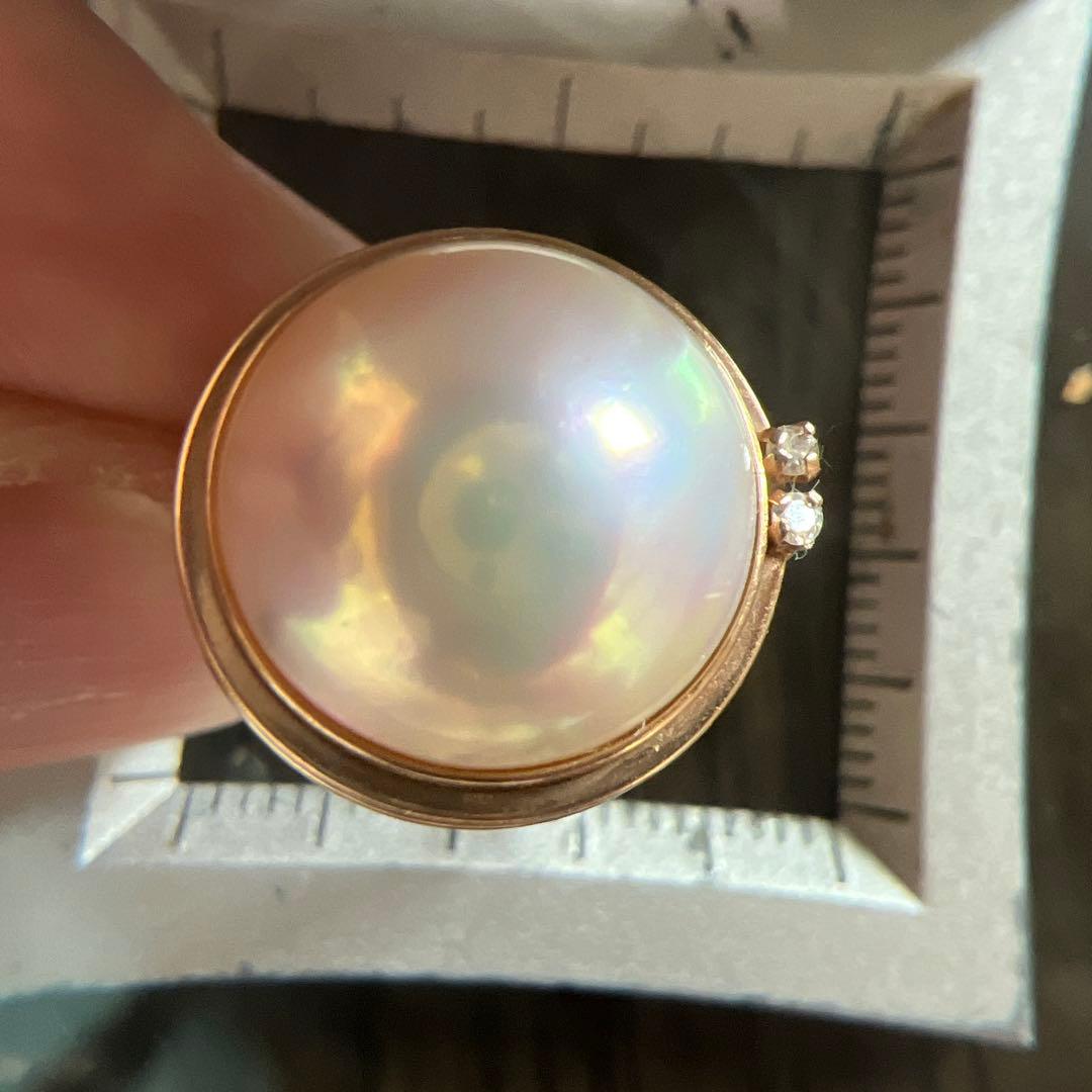 ゆ*か様 k14 マベ真珠リング ダイヤ1mm２つ