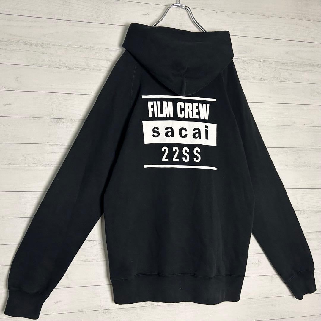 【極美品・XL】サカイ 22SS 両面ロゴ プルオーバー パーカー ブラック 黒
