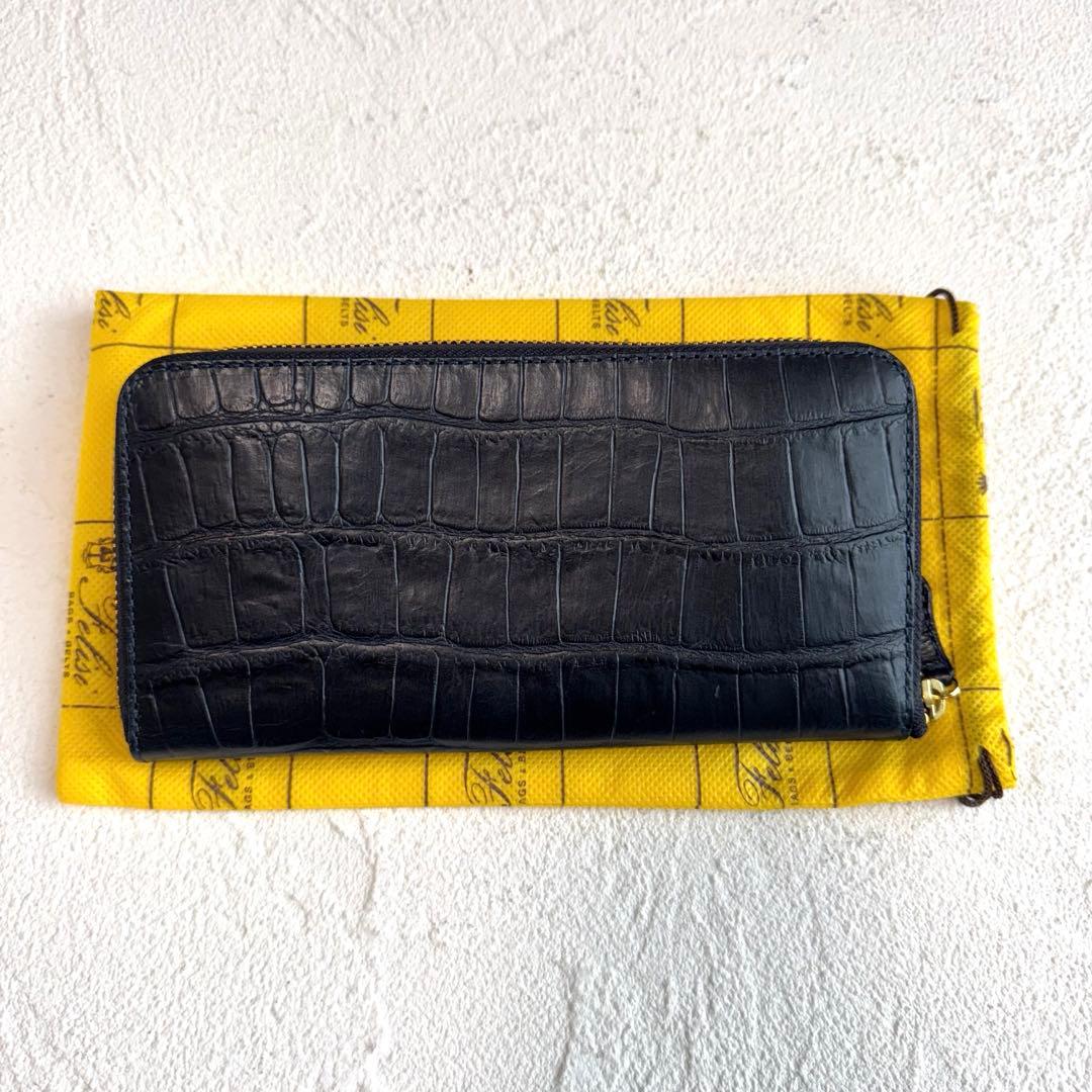 新品 Felisi フェリージ ロングウォレット クロコ型押し ネイビー 長財布