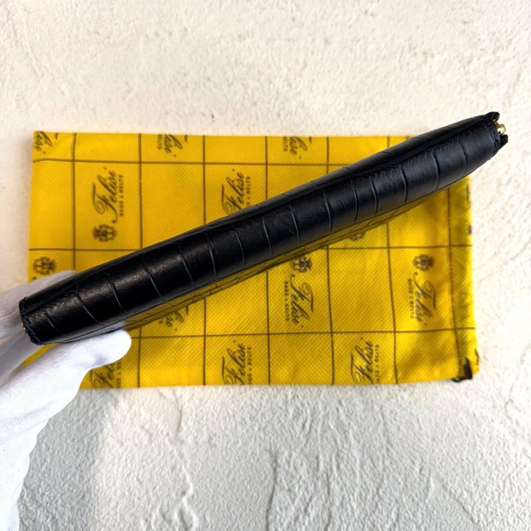 新品 Felisi フェリージ ロングウォレット クロコ型押し ネイビー 長財布