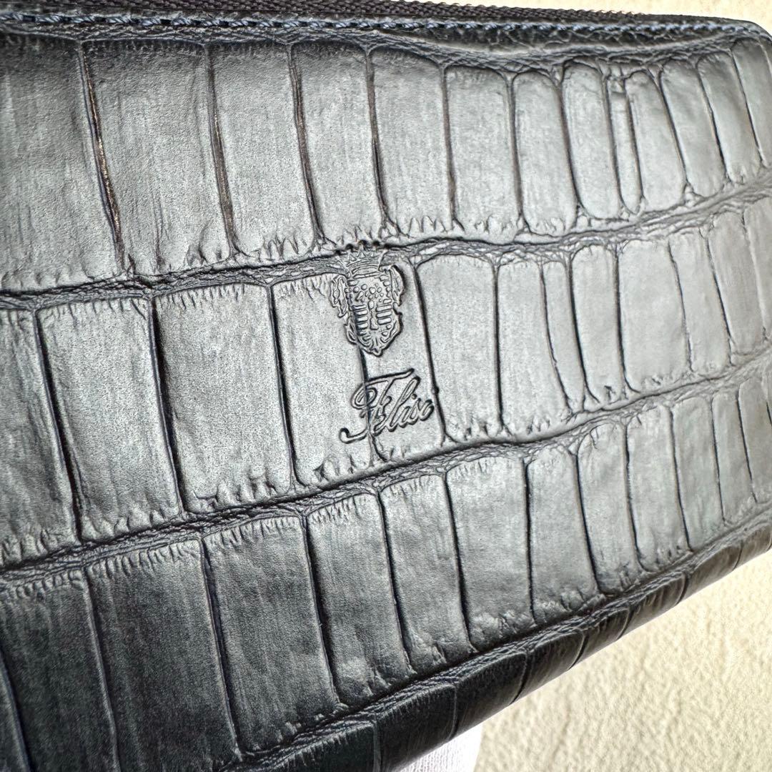 新品 Felisi フェリージ ロングウォレット クロコ型押し ネイビー 長財布