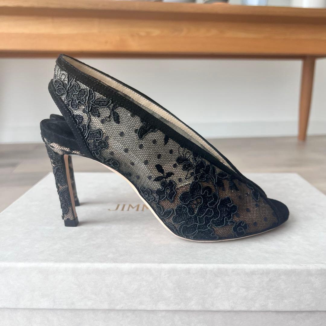 美品✨ ジミーチュウ レース オープントゥパンプス 34 ブラック