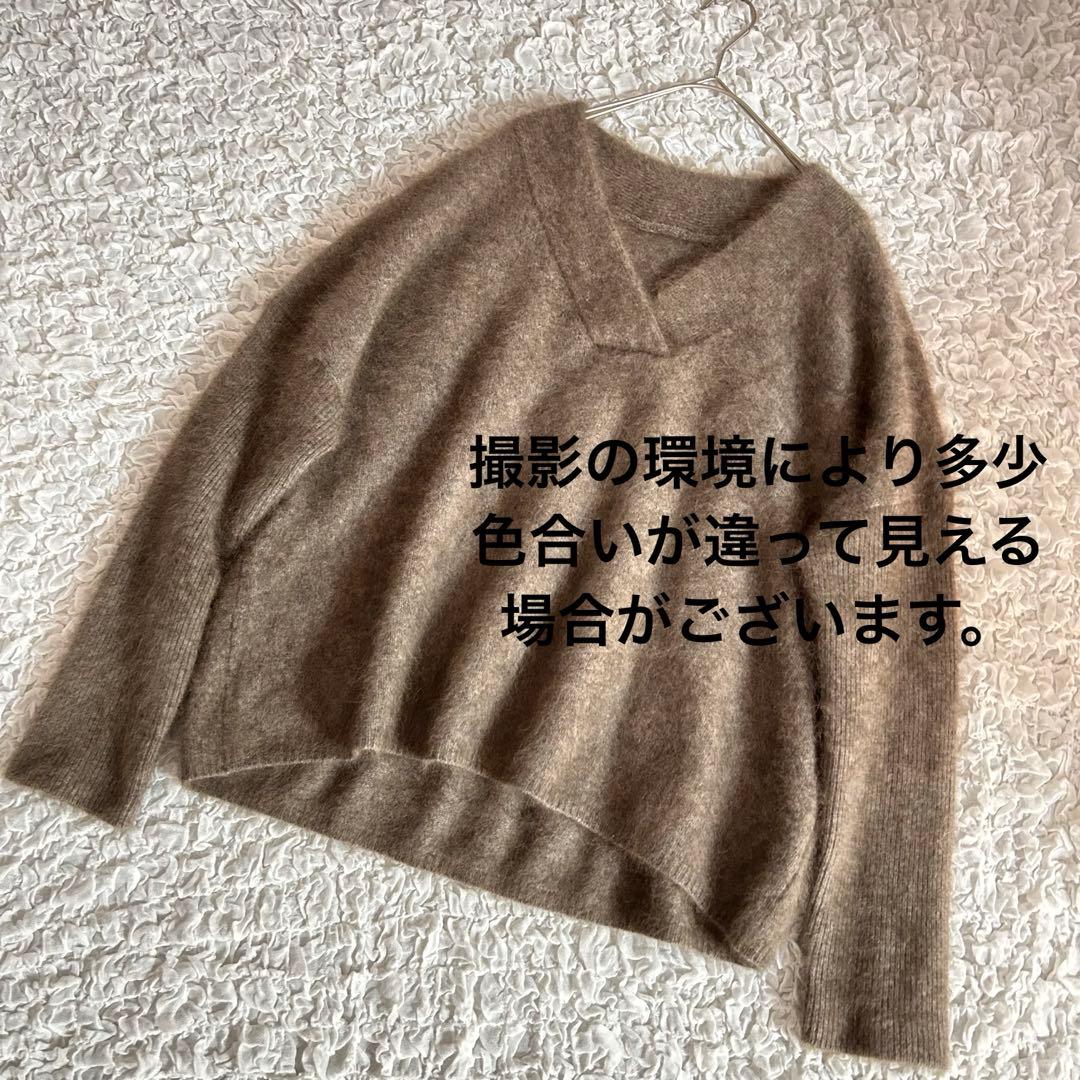 NOBLE ファーニット Vネックプルオーバー ブラウン　チャイニーズラクーン