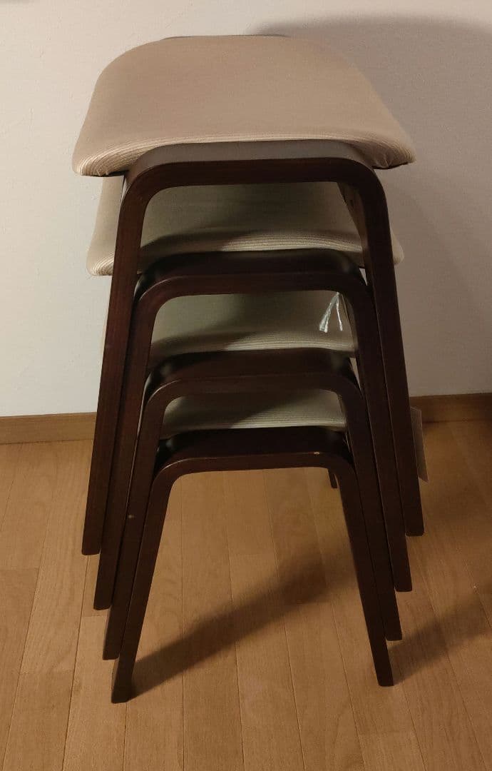 三聖 曲木スツール 木製 スタッキングチェア 4脚セット まとめ売り