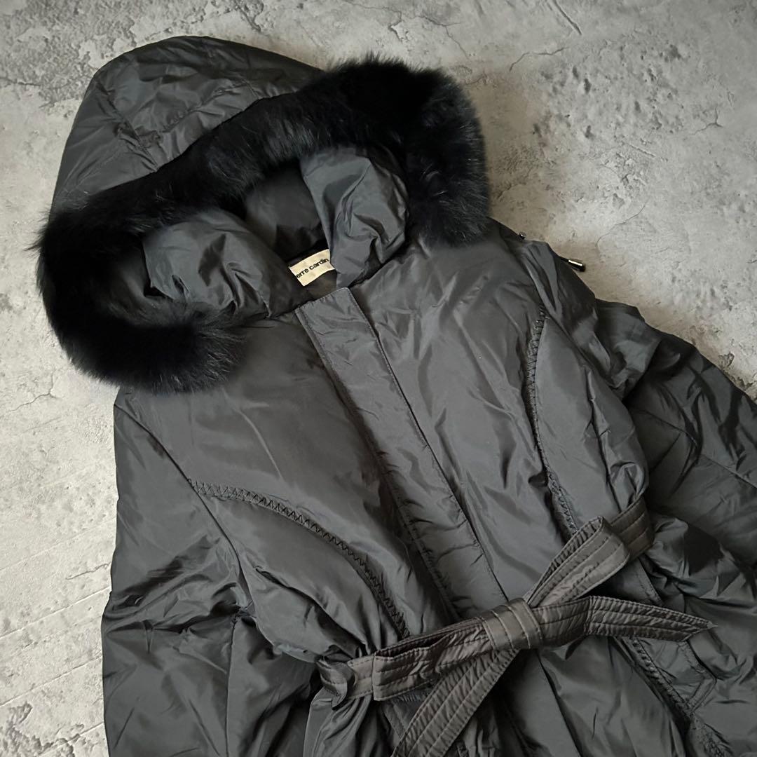 極美品 ピエールカルダン フォックスファー ダウンコート Aライン ベルト 黒