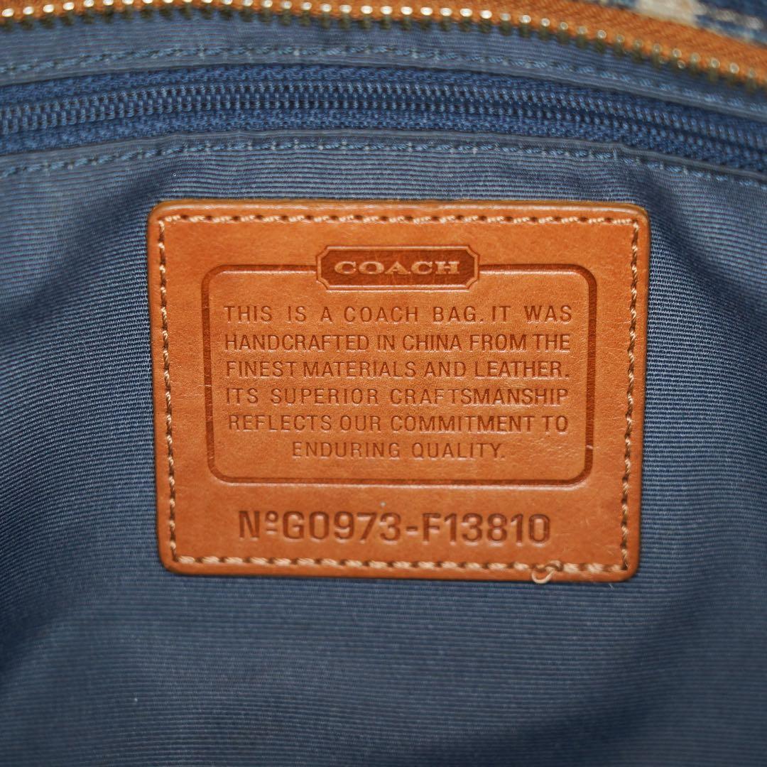 美品 COACH ハンドバッグ シグネチャー ターンロック デニム
