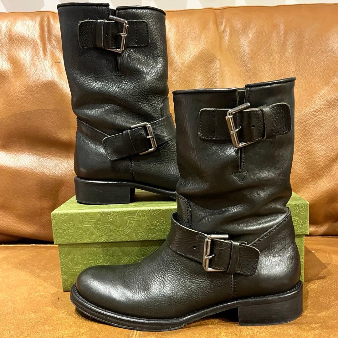 【はな】本革レザー ファビオルスコーニ エンジニアブーツ 24.0 黒