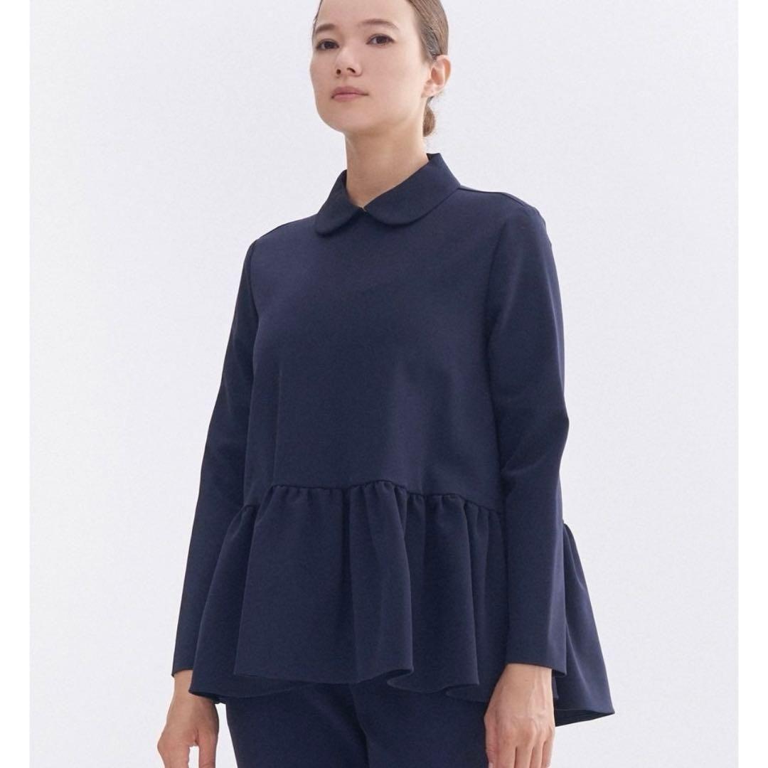 【最終価格】yori ラウンドカラードレスブラウス　ネイビー38