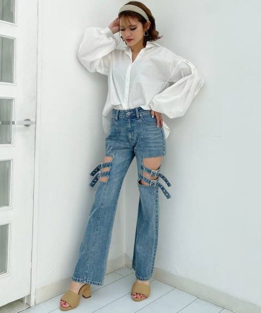 SPIRALGIRL サイドオープンベルトデニム