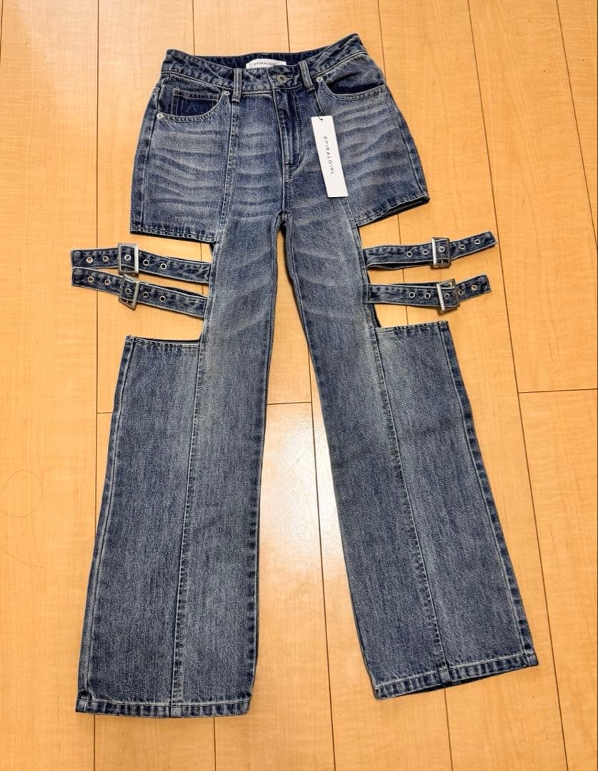 SPIRALGIRL サイドオープンベルトデニム