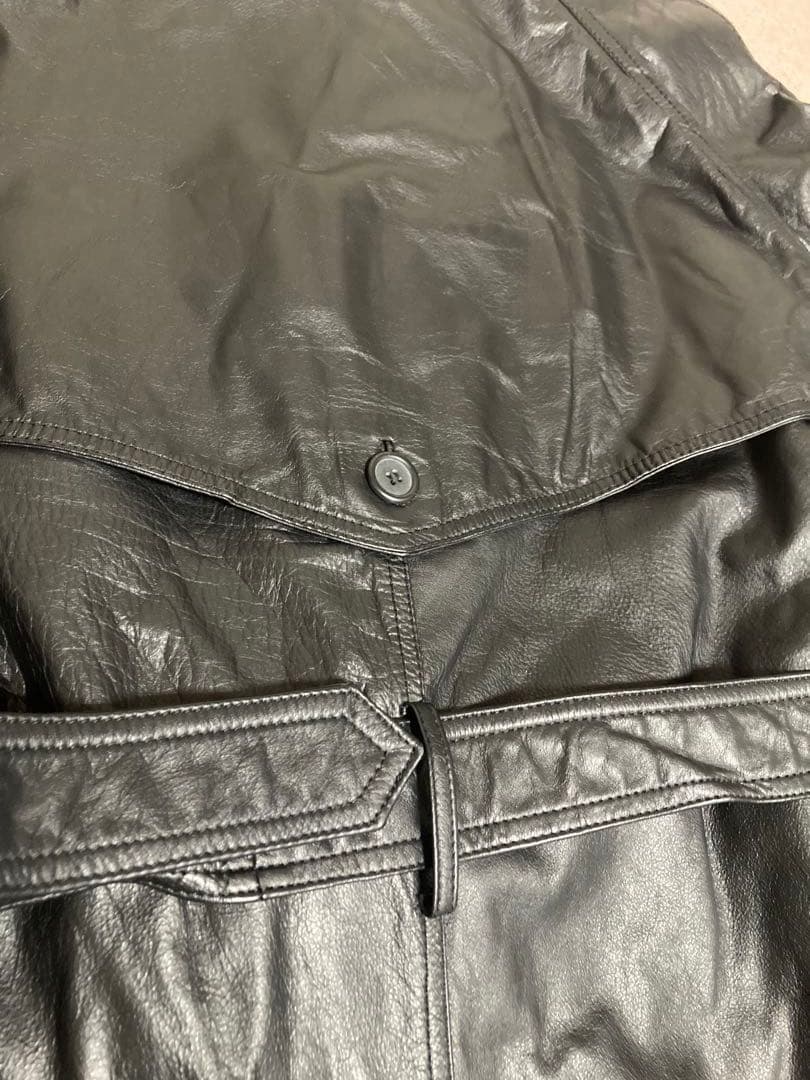 美品 y2k archive カウレザー トレンチコート 牛革 ベルト 光沢 黒