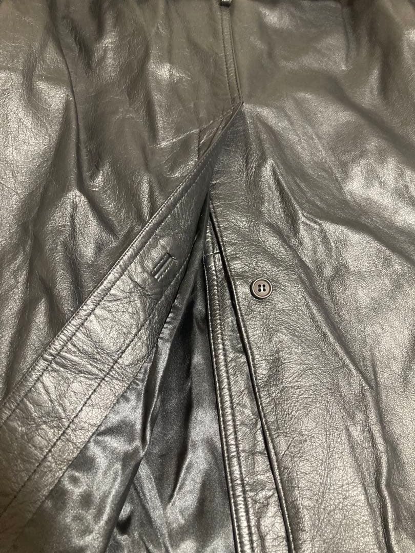 美品 y2k archive カウレザー トレンチコート 牛革 ベルト 光沢 黒