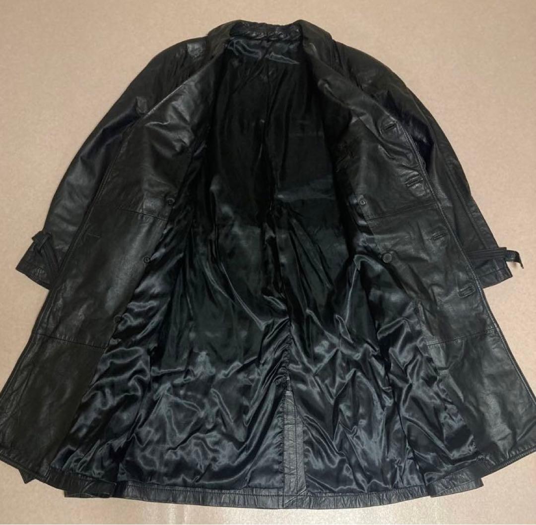 美品 y2k archive カウレザー トレンチコート 牛革 ベルト 光沢 黒