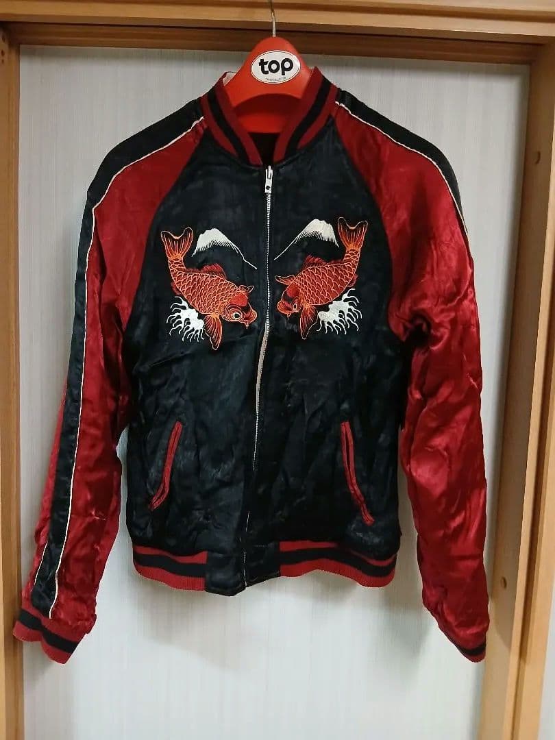 百花繚乱リバーシブルスカジャン 別珍Sサイズワインレッド