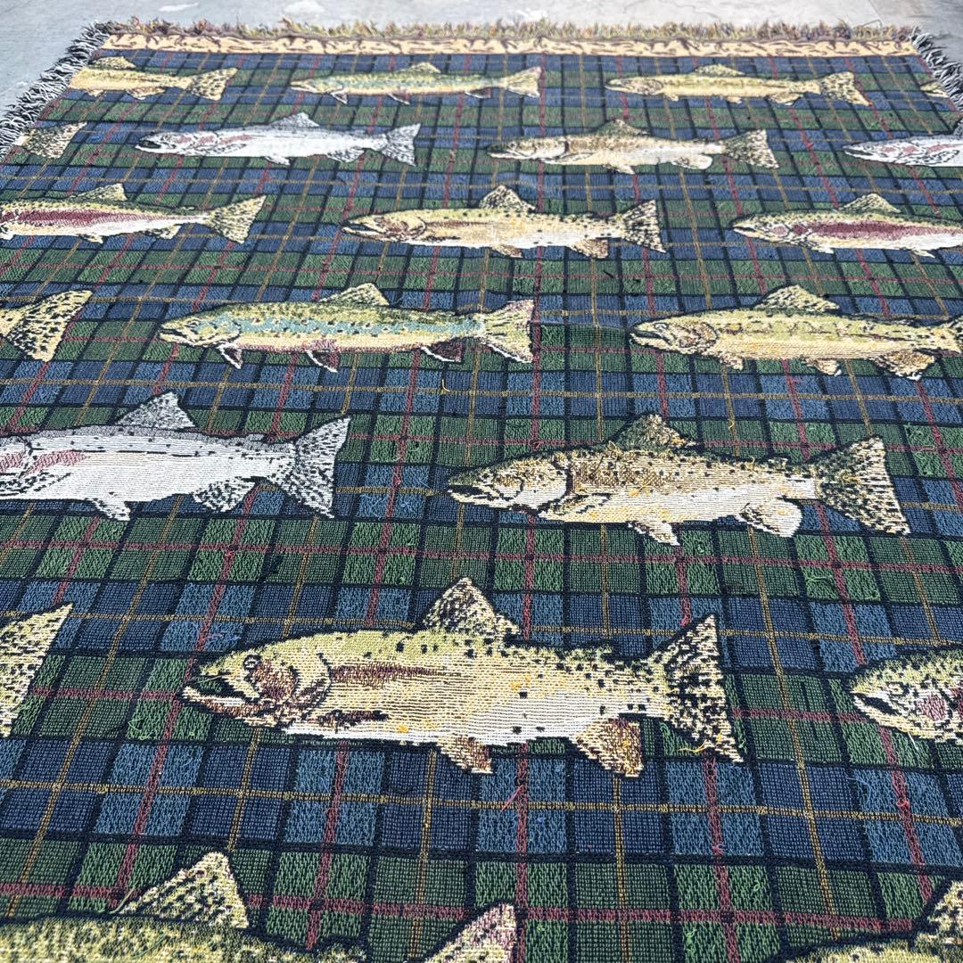 釣り　魚　マルチカバー　ソファーカバー　ヴィンテージラグ　158x128