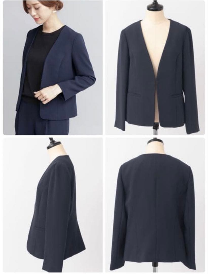 【DOORS】ノーカラーVネックジャケット＆ジョーゼットパンツ セット