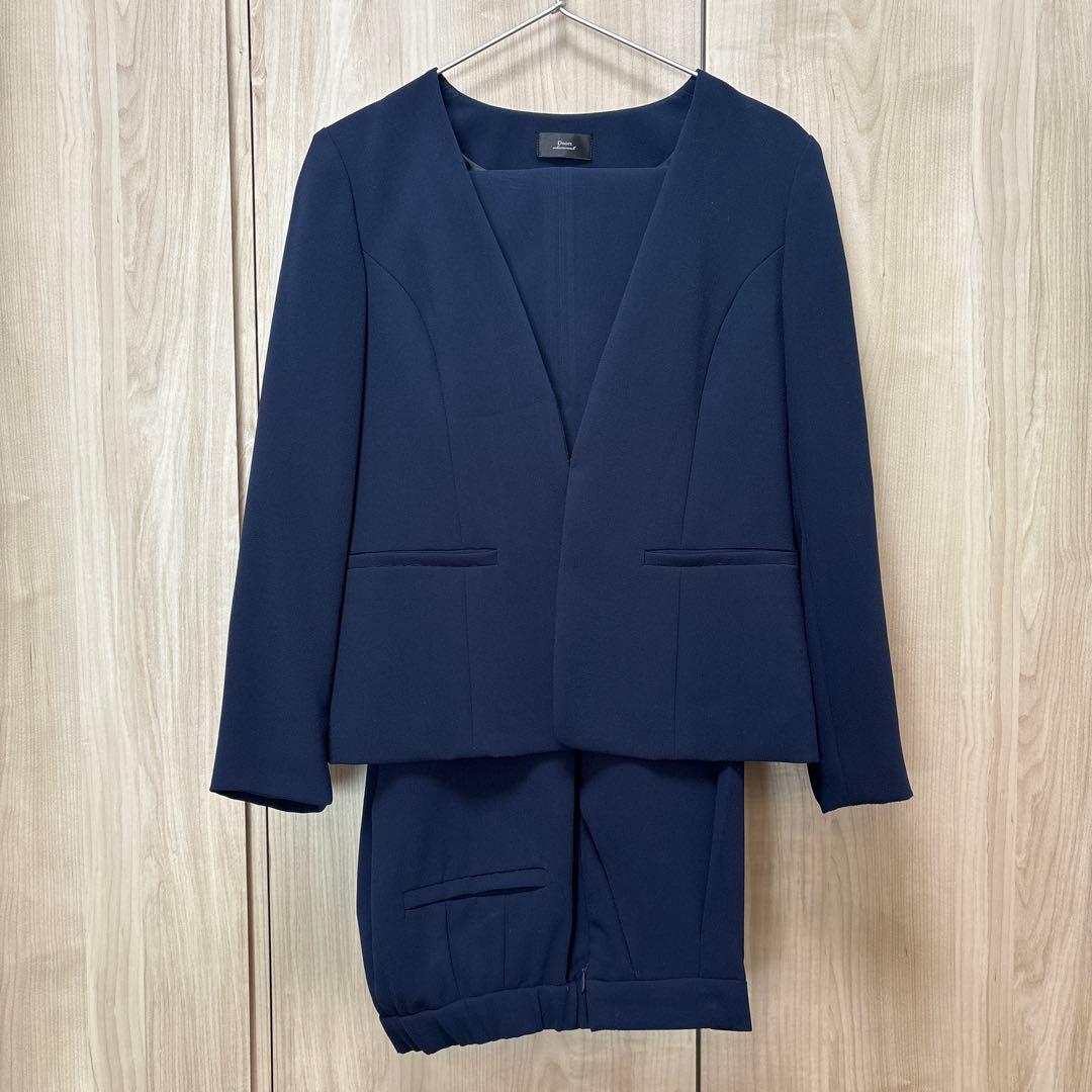 【DOORS】ノーカラーVネックジャケット＆ジョーゼットパンツ セット